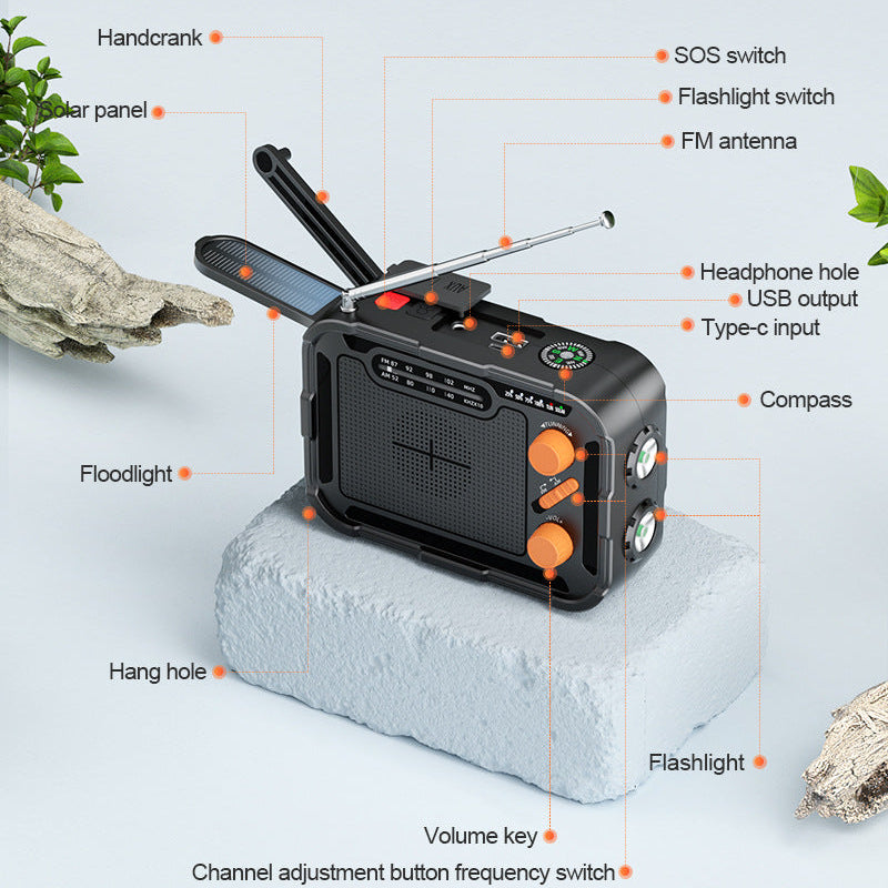 Handbediende Noodradio met Zaklamp en Powerbankfunctie