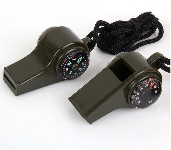 3-in-1 Survival Fluitje met Kompas en Thermometer